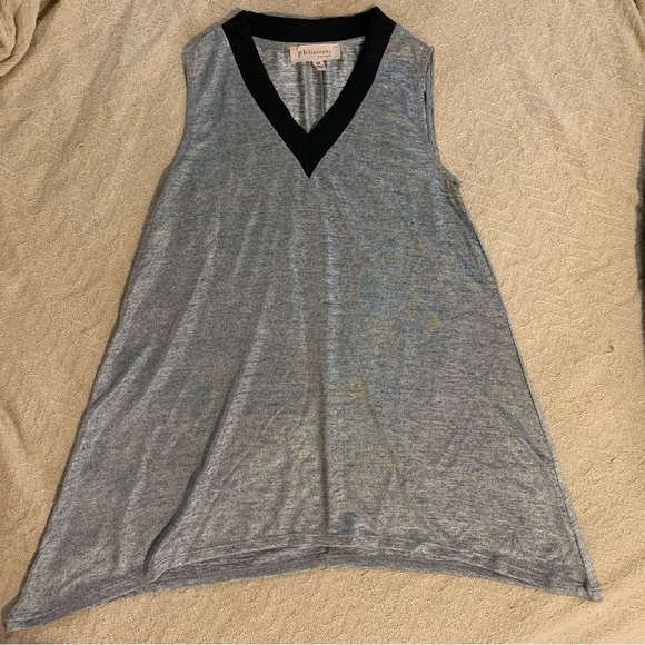 Philosophy metallic sleeveless tunic top silver & grey marled V-neck long flowy - Picture 2 of 13